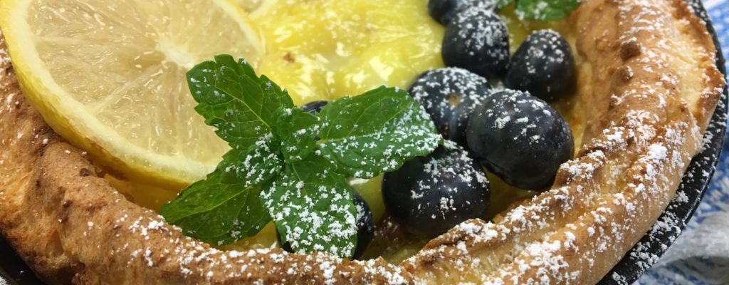 Recipe for MINI PUFF PANCAKES WITH LEMON CURD AND FRESH BLUEBERRIES made by Sisters of the Community of Jesus on Cape Cod